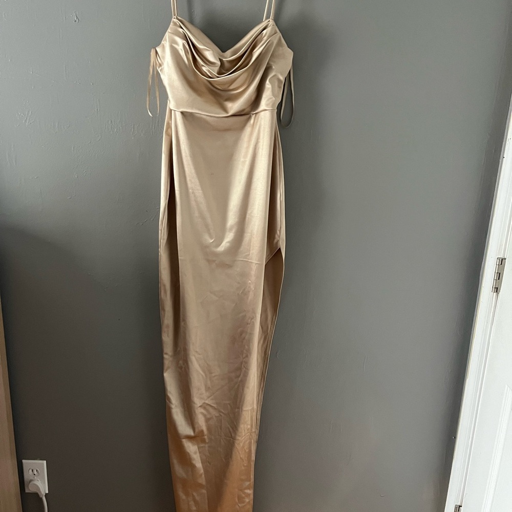 gold satin gown